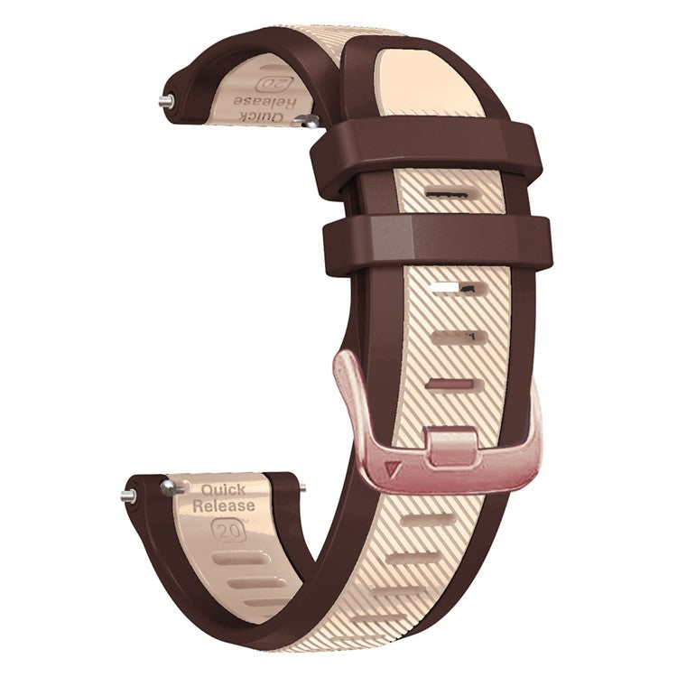 20mm Silicone Strap for Samsung Galaxy Watch6 44mm 40mm / Watch6 Classic 47mm 43mm / Watch 5 44mm 40mm Rose Gold Buckle Dual Color Band - Khaki+Brown