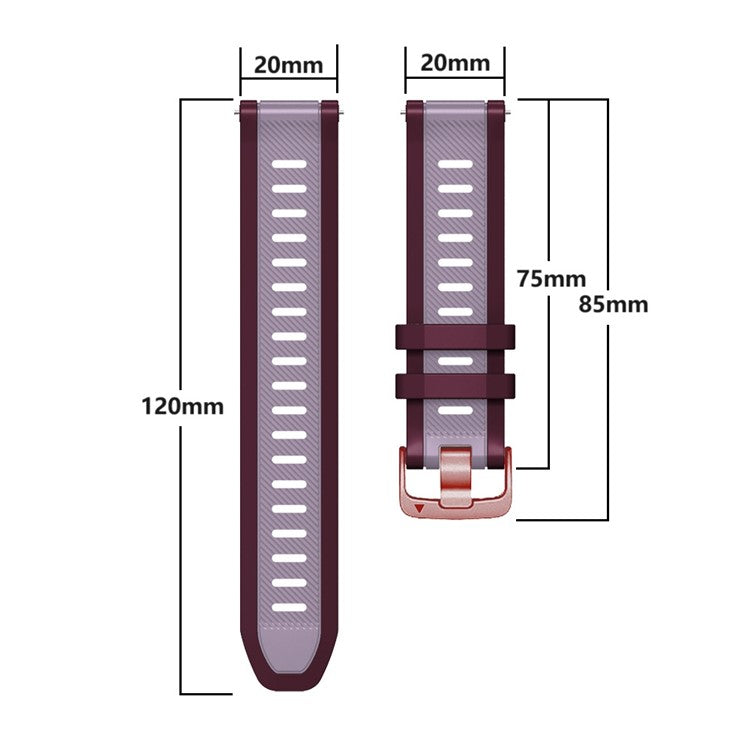 20mm Silicone Strap for Samsung Galaxy Watch6 44mm 40mm / Watch6 Classic 47mm 43mm / Watch 5 44mm 40mm Rose Gold Buckle Dual Color Band - Khaki+Brown