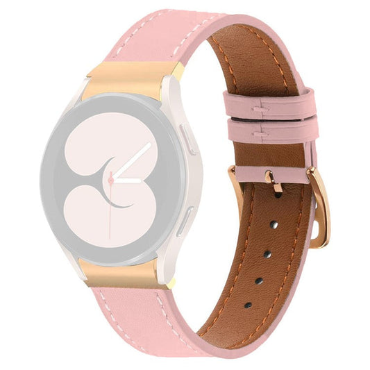 PU Leather Strap for Samsung Galaxy Watch7 44mm 40mm / Watch FE 40mm / Watch6 44mm 40mm Rose Gold Buckle Watchband - Pink