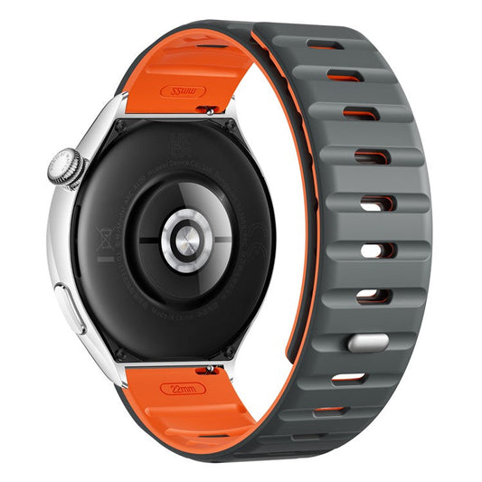 22mm Magnetic Strap for Huawei Watch GT 5 Pro 46mm / GT 5 46mm / GT 4 46mm Silicone Watch Band - Grey+Orange