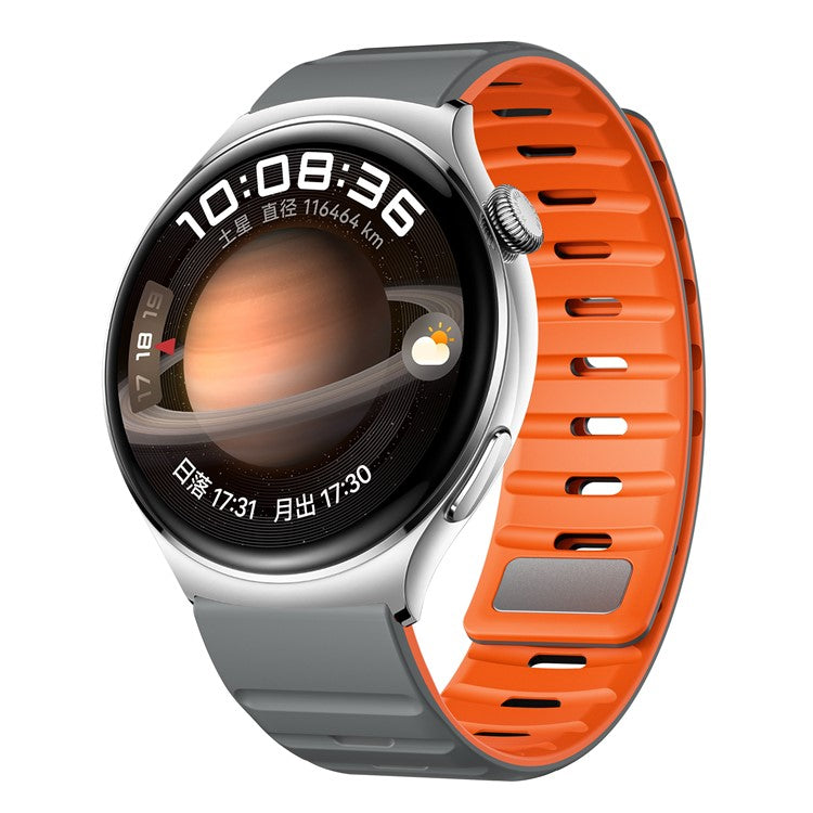 22mm Magnetic Strap for Huawei Watch GT 5 Pro 46mm / GT 5 46mm / GT 4 46mm Silicone Watch Band - Grey+Orange
