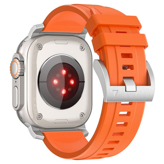 Silicone Strap for Apple Watch Series 10 46mm  /  Ultra 2 Ultra 49mm  /  Series 9 8 7 45mm  /  SE (2023) SE (2022) SE 6 5 4 44mm  /  3 2 1 42mm - Orange+Silver Connector