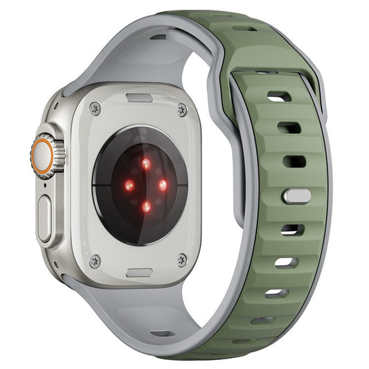 Dual Color Silicone Strap for Apple Watch Series 10 46mm / Ultra 2 Ultra 49mm / Series 9 8 7 45mm / SE (2023) SE (2022) SE 6 5 4 44mm / 3 2 1 42mm - Light Green+Grey