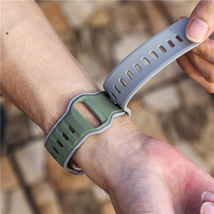 Dual Color Silicone Strap for Apple Watch Series 10 46mm / Ultra 2 Ultra 49mm / Series 9 8 7 45mm / SE (2023) SE (2022) SE 6 5 4 44mm / 3 2 1 42mm - Light Green+Grey
