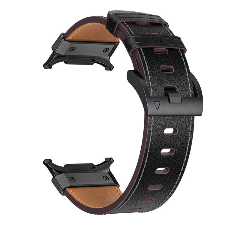 For Samsung Galaxy Watch Ultra 47mm Genuine Cow Leather Watch Band Minimalist Sport Strap - Black / Napa Texture