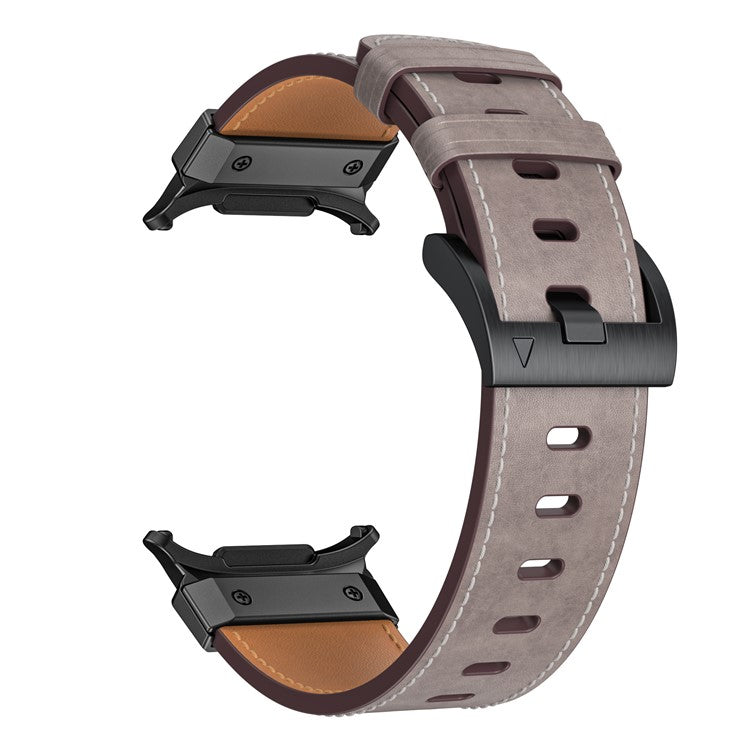 For Samsung Galaxy Watch Ultra 47mm Genuine Cow Leather Watch Band Minimalist Sport Strap - Light Grey / Waxed Texture