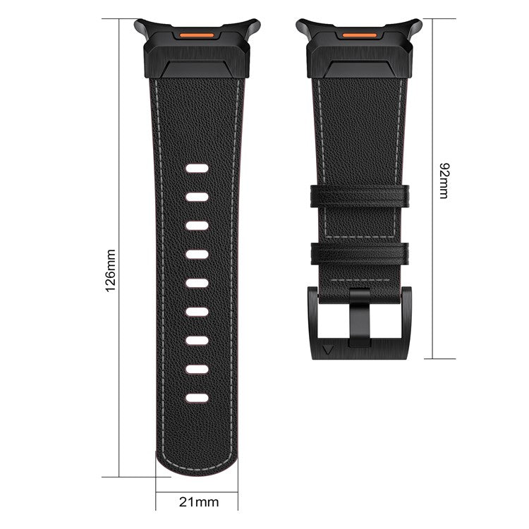 For Samsung Galaxy Watch Ultra 47mm Genuine Cow Leather Watch Band Minimalist Sport Strap - Light Grey / Waxed Texture
