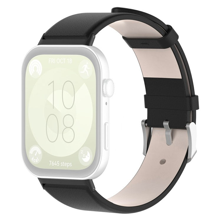 For Huawei Watch Fit 3 Watch Band Adjustable Leather Wrist Strap - Black