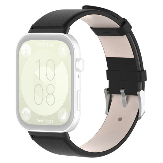 For Huawei Watch Fit 3 Watch Band Adjustable Leather Wrist Strap - Black