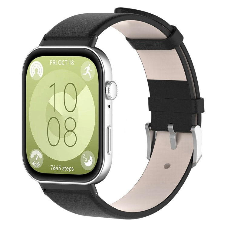 For Huawei Watch Fit 3 Watch Band Adjustable Leather Wrist Strap - Black