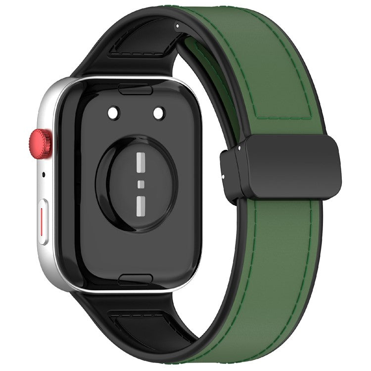 For Huawei Watch Fit 3 Watch Band Magnetic Buckle Leather Coated Silicone Strap with Metal Connector - Green