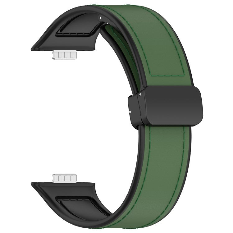 For Huawei Watch Fit 3 Watch Band Magnetic Buckle Leather Coated Silicone Strap with Metal Connector - Green