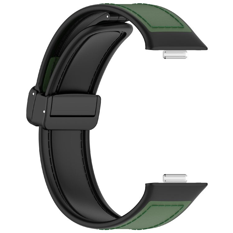 For Huawei Watch Fit 3 Watch Band Magnetic Buckle Leather Coated Silicone Strap with Metal Connector - Green