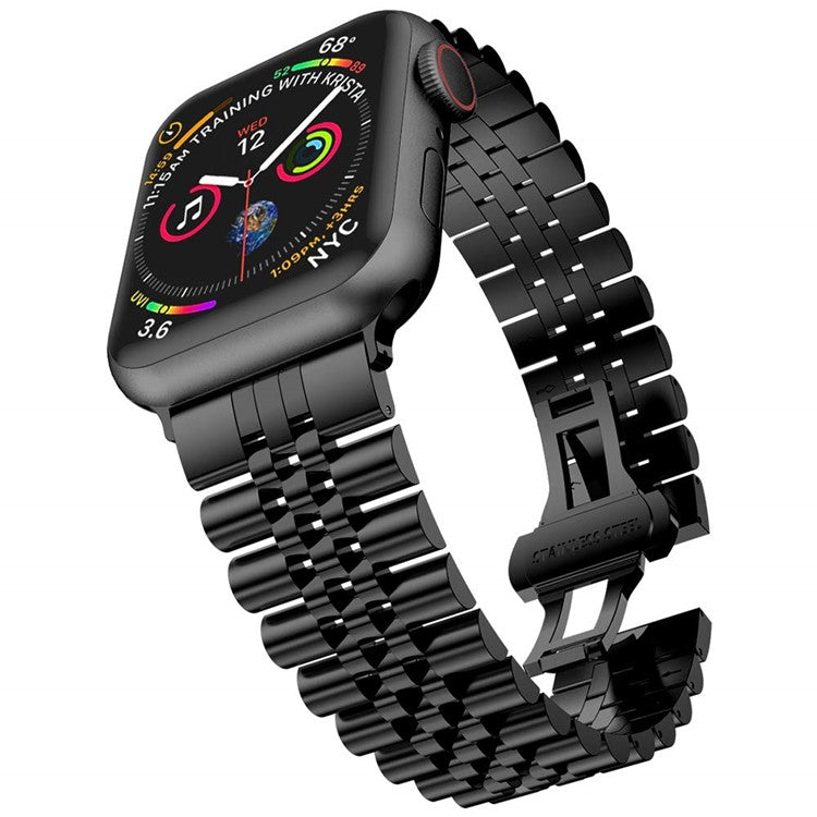 5-Beads Stainless Steel Watch Band for Apple Watch Series 10 42mm / 9 8 7 41mm / 6 5 4 SE SE (2022) SE (2023) 40mm / 3 2 1 38mm - Black