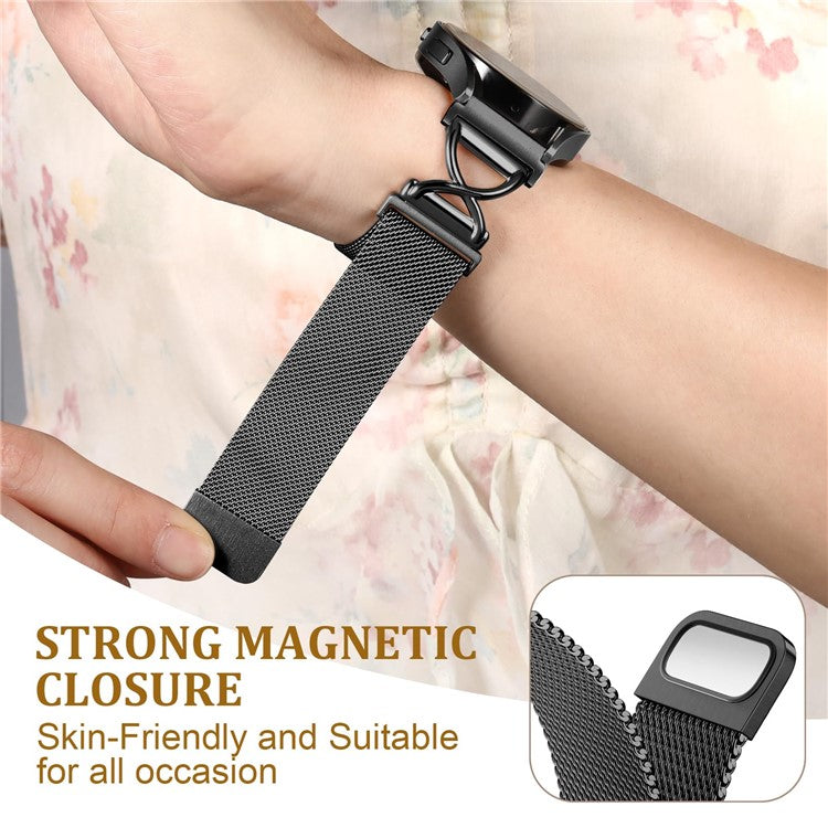 For Garmin Approach S40 / Forerunner 158 Milanese Band Electroplated Stainless Steel Magnetic Watch Strap with X-Shaped Connector - Black
