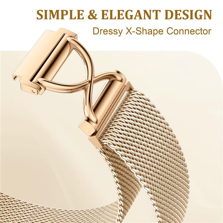 For Garmin Vivomove Sport / Venu 2 Plus Milanese Band Electroplated Stainless Steel Magnetic Watch Strap with X-Shaped Connector - Rose Gold
