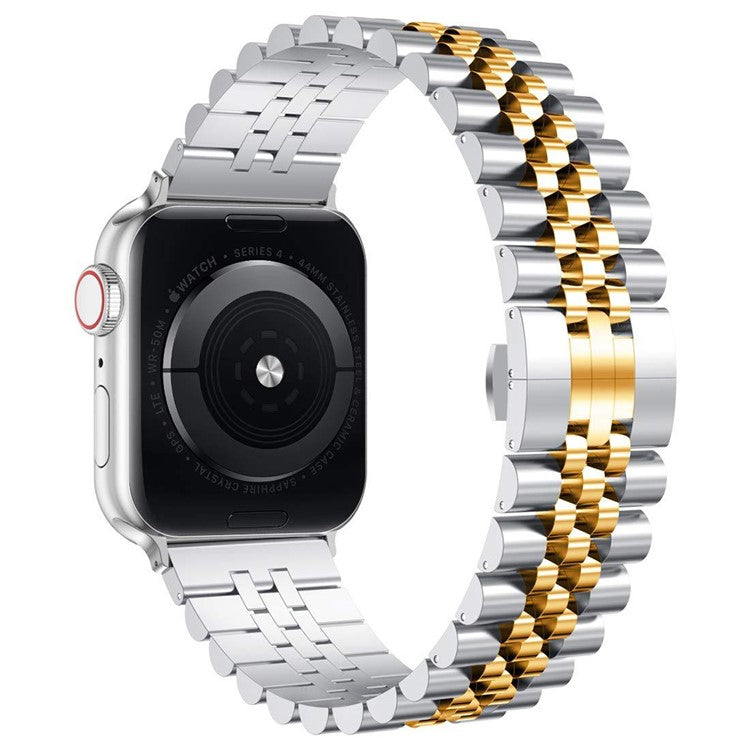 New Style Stainless Steel Watch Strap for Apple Watch Ultra 49mm / Ultra 2 49mm / Series 9 45mm / SE (2023) 44mm / Series 8 / 7 45mm 6 / 5 / 4 / SE / SE (2022) 44m, Series 3 / 2 / 1 42mm - Silver / Gold