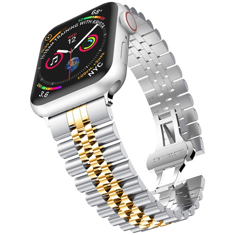 New Style Stainless Steel Watch Strap for Apple Watch Ultra 49mm / Ultra 2 49mm / Series 9 45mm / SE (2023) 44mm / Series 8 / 7 45mm 6 / 5 / 4 / SE / SE (2022) 44m, Series 3 / 2 / 1 42mm - Silver / Gold