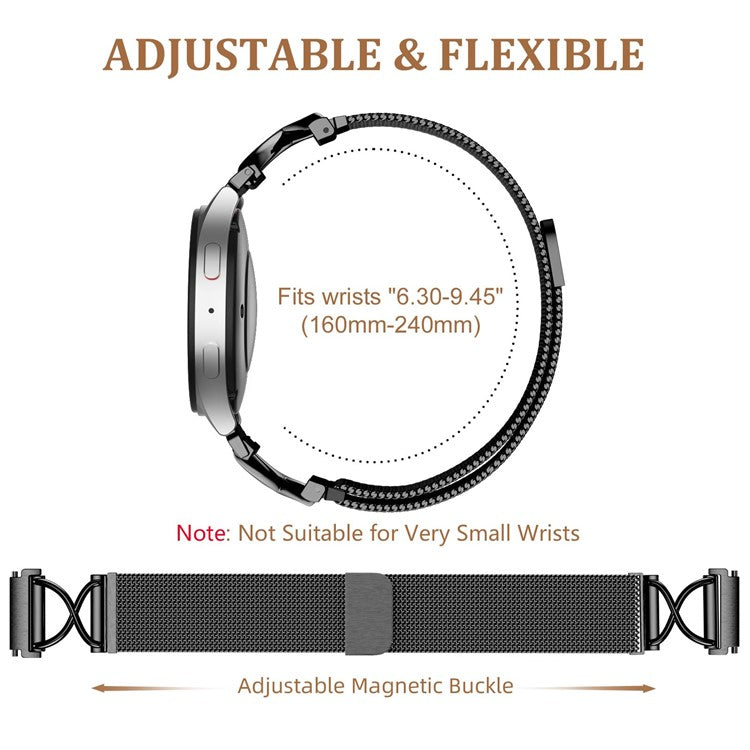 For Samsung Galaxy Watch Active2 40mm / 44mm Milanese Band Electroplated Stainless Steel Magnetic Watch Strap with X-Shaped Connector - Black
