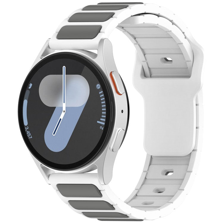 Silicone Strap for Samsung Galaxy Watch7 44mm 40mm  /  Watch6 44mm 40mm  /  Watch6 Classic 47mm 43mm Universal 20mm Dual Color Watch Band - White+Grey
