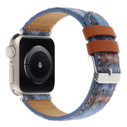 Watchband For Apple Watch Series 10 42mm  /  9 8 7 41mm  /  SE 6 5 4 40mm  /  3 2 1 38mm Wool Fabric Grid Watch Strap - Grid Dark Blue