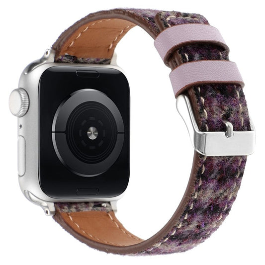 Watch Strap For Apple Watch Series 10 42mm  /  9 8 7 41mm  /  SE 6 5 4 40mm  /  3 2 1 38mm Grid Leather Wool Watchband - Purple