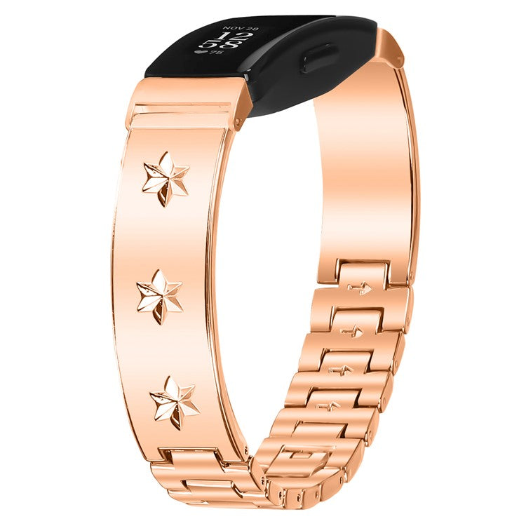 For Fitbit Inspire 2 Replacement Strap Metal Watch Band Snowflake Pattern - Rose Gold