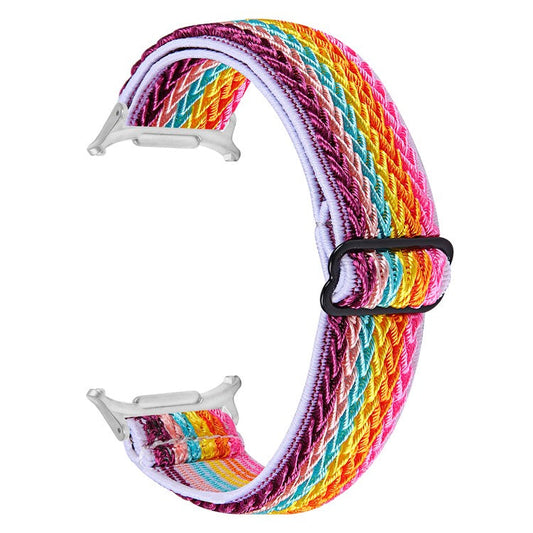 For Samsung Galaxy Watch Ultra 47mm Nylon Watch Band Adjustable Elastic Wrist Strap with Silver Connector - Multi-color