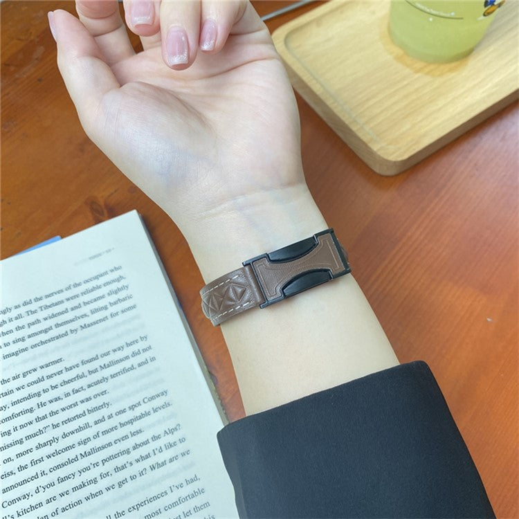 Genuine Leather Watch Band For Apple Watch Series 10 46mm  /  Ultra 2 Ultra 49mm  /  Series 9 8 7 45mm  /  SE (2023) SE (2022) SE 6 5 4 44mm  /  3 2 1 42mm Strap with Magnetic Double C Buckle - Dark Coffee