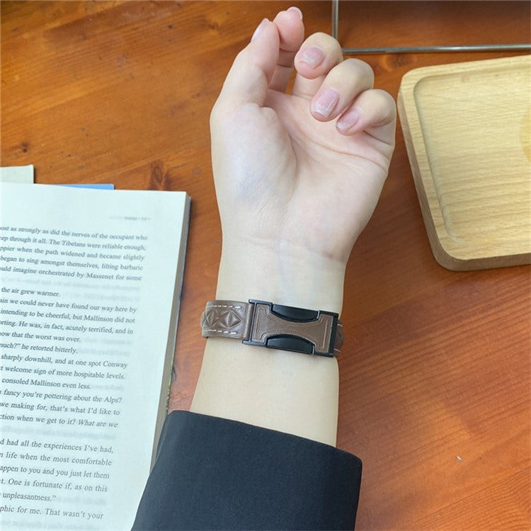 Genuine Leather Watch Band For Apple Watch Series 10 46mm  /  Ultra 2 Ultra 49mm  /  Series 9 8 7 45mm  /  SE (2023) SE (2022) SE 6 5 4 44mm  /  3 2 1 42mm Strap with Magnetic Double C Buckle - Dark Coffee