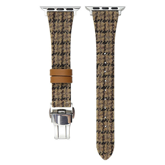 Wool+Leather Strap for Apple Watch Series 10 42mm  /  9 8 7 41mm  /  SE (2023) SE (2022) SE 6 5 4 40mm  /  3 2 1 38mm Houndstooth Pattern - Coffee