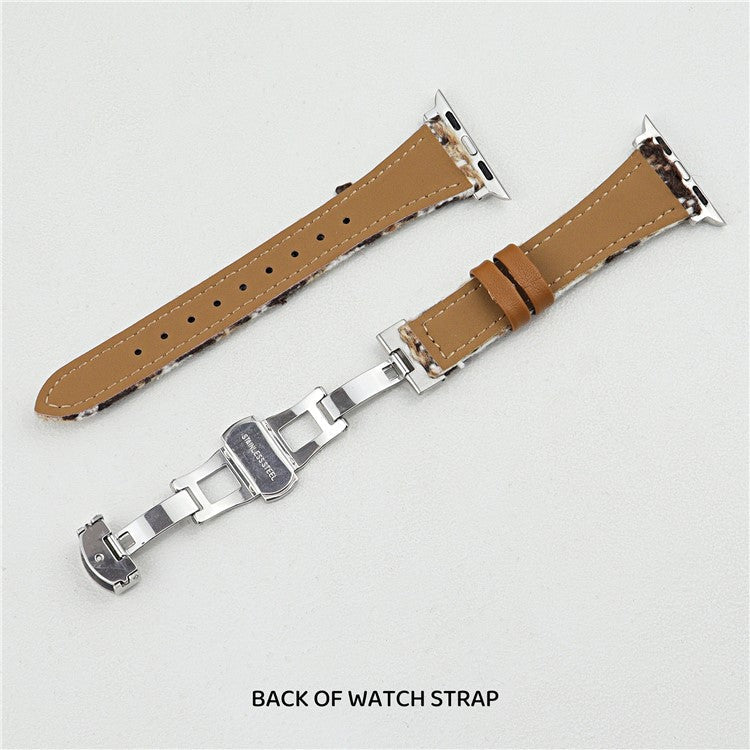Wool+Leather Strap for Apple Watch Series 10 42mm  /  9 8 7 41mm  /  SE (2023) SE (2022) SE 6 5 4 40mm  /  3 2 1 38mm Houndstooth Pattern - Coffee