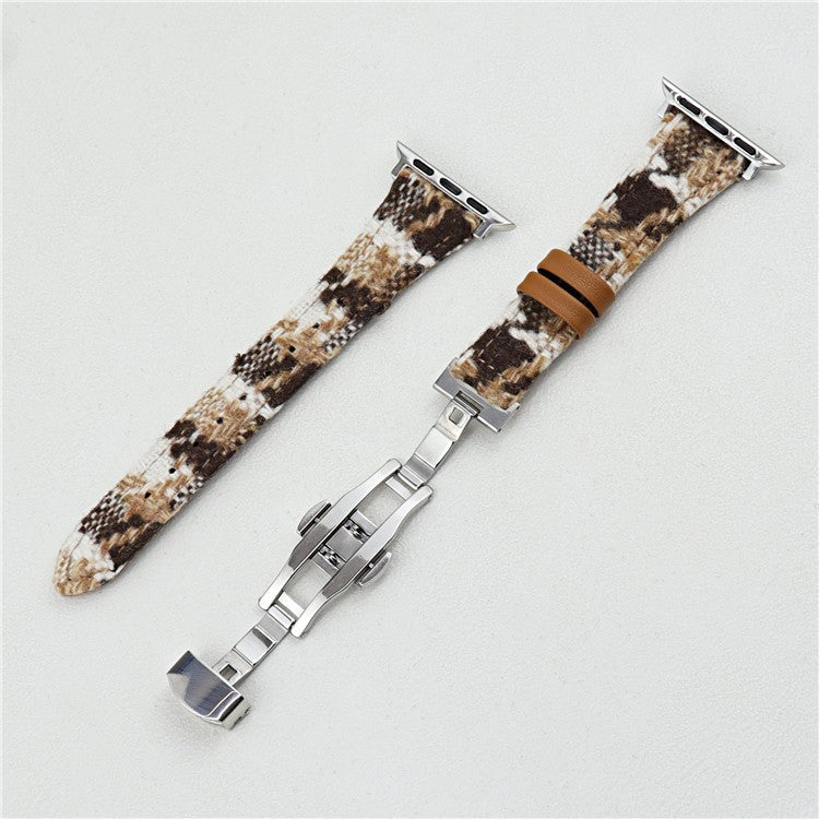 Wool+Leather Strap for Apple Watch Series 10 42mm  /  9 8 7 41mm  /  SE (2023) SE (2022) SE 6 5 4 40mm  /  3 2 1 38mm Houndstooth Pattern - Coffee