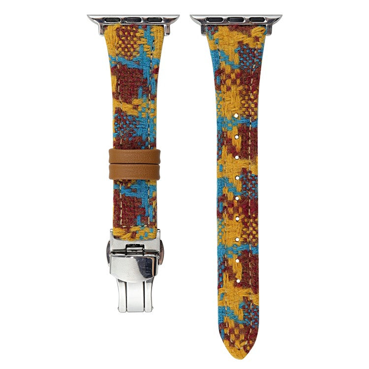 Wool+Leather Strap for Apple Watch Series 10 46mm  /  Ultra 2  /  Ultra 49mm  /  9 8 7 45mm  /  SE (2023) SE (2022) SE 6 5 4 44mm  /  3 2 1 42mm Houndstooth Pattern - Multi-color