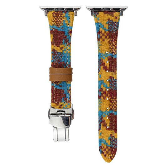 Wool+Leather Strap for Apple Watch Series 10 46mm  /  Ultra 2  /  Ultra 49mm  /  9 8 7 45mm  /  SE (2023) SE (2022) SE 6 5 4 44mm  /  3 2 1 42mm Houndstooth Pattern - Multi-color
