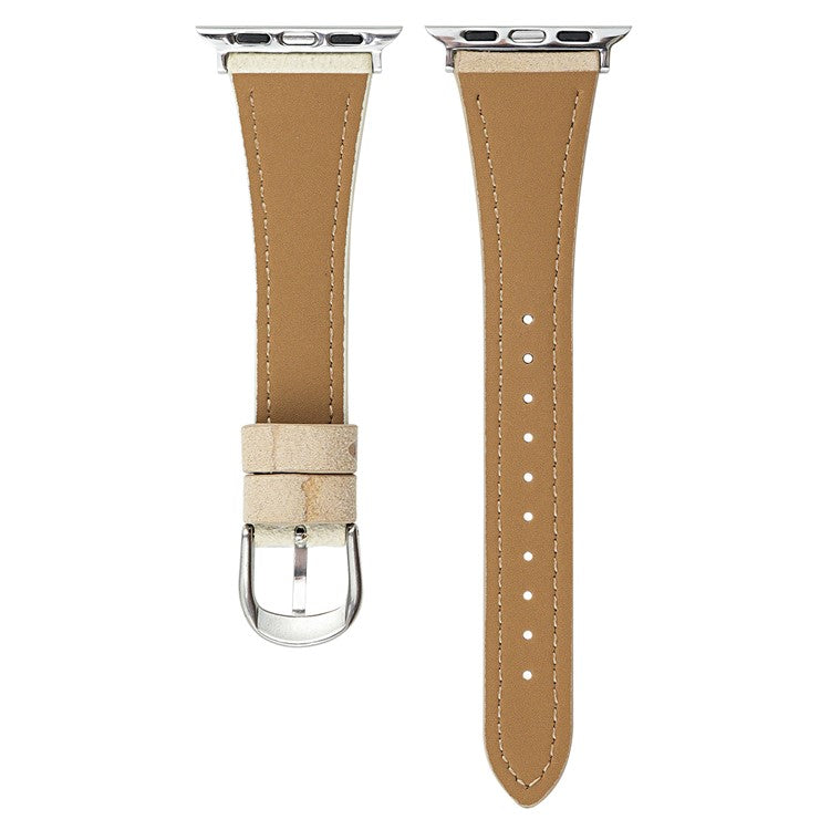 Cartoon Puppy Pattern Leather Strap for Apple Watch Series 10 46mm  /  Ultra 2  /  Ultra 49mm  /  9 8 7 45mm  /  SE (2023) SE (2022) SE 6 5 4 44mm  /  3 2 1 42mm - Apricot+White