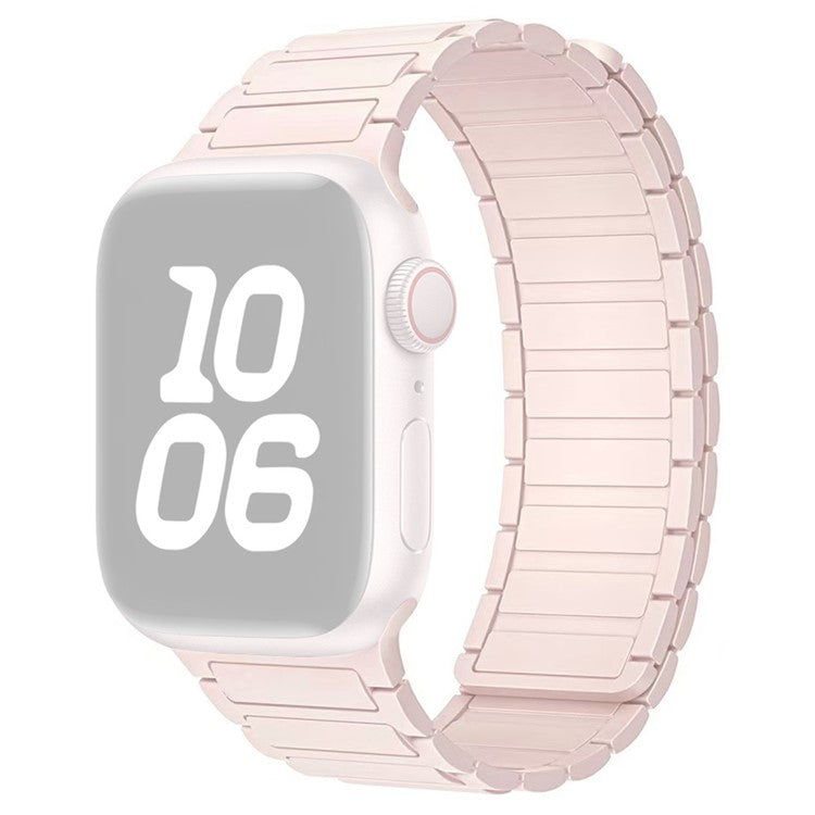 Magnetic Silicone Watch Band For Apple Watch Series 10 9 8 7 SE 6 5 4 3 2 1 42mm 41mm 40mm 38mm Three-Bead Design - Pink