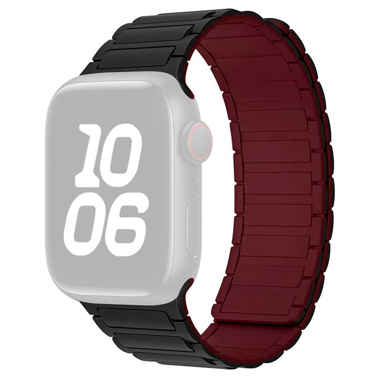 Magnetic Silicone Watch Band for Apple Watch Series 10 Ultra 9 8 7 SE 6 5 4 3 2 1 46mm 49mm 45mm 44mm 42mm Three-Bead Design - Black  /  Wine Red