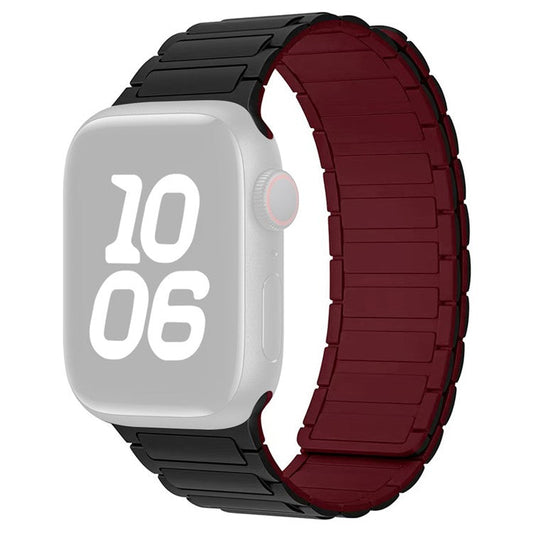 Magnetic Silicone Watch Band for Apple Watch Series 10 Ultra 9 8 7 SE 6 5 4 3 2 1 46mm 49mm 45mm 44mm 42mm Three-Bead Design - Black  /  Wine Red