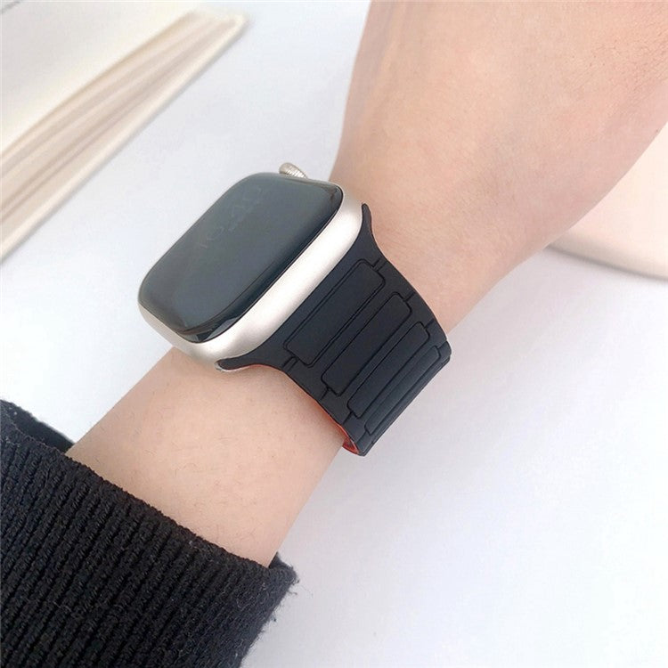 Magnetic Silicone Watch Band for Apple Watch Series 10 Ultra 9 8 7 SE 6 5 4 3 2 1 46mm 49mm 45mm 44mm 42mm Three-Bead Design - Black  /  Wine Red