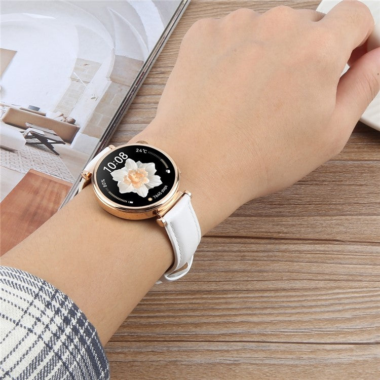 18mm Strap for Garmin Venu 3S / Forerunner 265S / Forerunner 255S / Venu 2S / Vivomove 3S Top Layer Cowhide Leather Watch Band - Brown Bamboo Grain