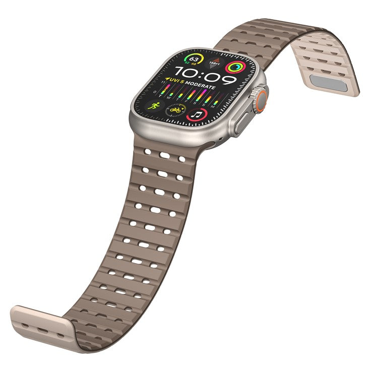 Silicone Band for Apple Watch Series 10 42mm / 9 8 7 41mm / SE (2023) SE (2022) SE 6 5 4 40mm / 3 2 1 38mm Magnetic Strap - Brown+Apricot