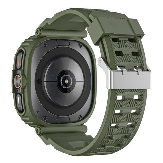For Samsung Galaxy Watch Ultra 47mm Watch Strap TPU Band with PC Watch Case - Army Green