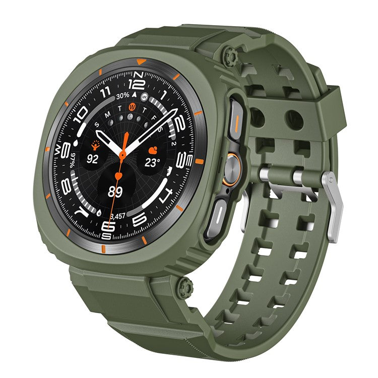 For Samsung Galaxy Watch Ultra 47mm Watch Strap TPU Band with PC Watch Case - Army Green