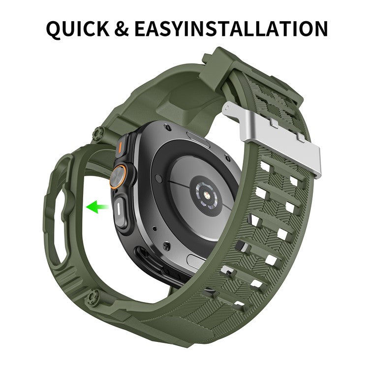 For Samsung Galaxy Watch Ultra 47mm Watch Strap TPU Band with PC Watch Case - Army Green