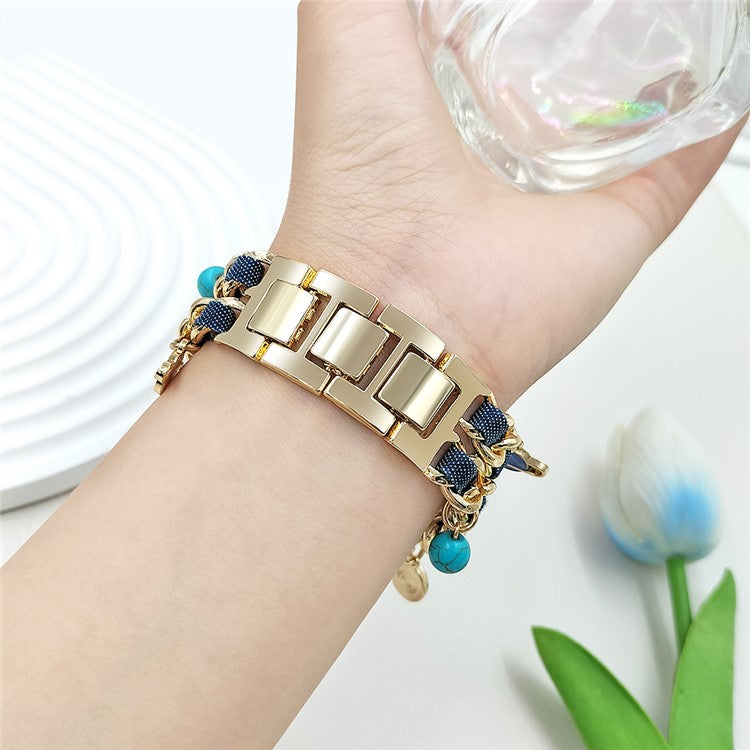 Watch Strap for Apple Watch Series 10 9 8 7 SE 6 5 4 3 2 1 42mm 41mm 40mm 38mm Women Denim+Alloy Bracelet Band - Gold+Dark Denim