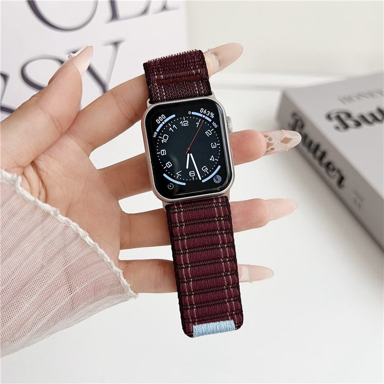 Nylon Strap for Apple Watch Series 10 Ultra 9 8 7 SE 6 5 4 3 2 1 46mm 49mm 45mm 44mm 42mm Wave Texture Watch Band - Wine Red