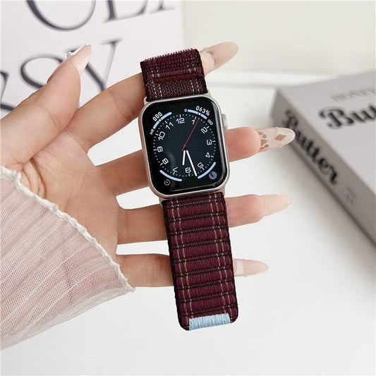Nylon Strap for Apple Watch Series 10 Ultra 9 8 7 SE 6 5 4 3 2 1 46mm 49mm 45mm 44mm 42mm Wave Texture Watch Band - Wine Red