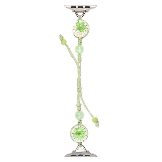 Watch Strap for Apple Watch Series 10 9 8 7 SE 6 5 4 3 2 1 42mm 41mm 40mm 38mm Crystal Flower Sliding Nylon Band - Green