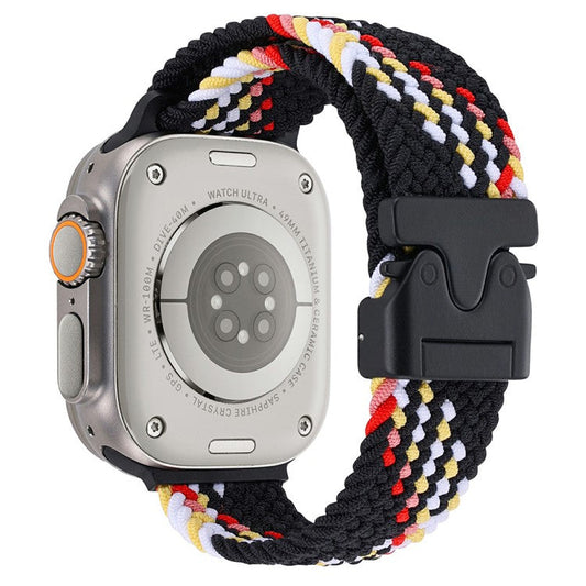 Wrist Strap for Apple Watch Series 10 9 8 7 SE 6 5 4 3 2 1 42mm 41mm 40mm 38mm Parachute Buckle Nylon Braided Watch Band - Black Rainbow